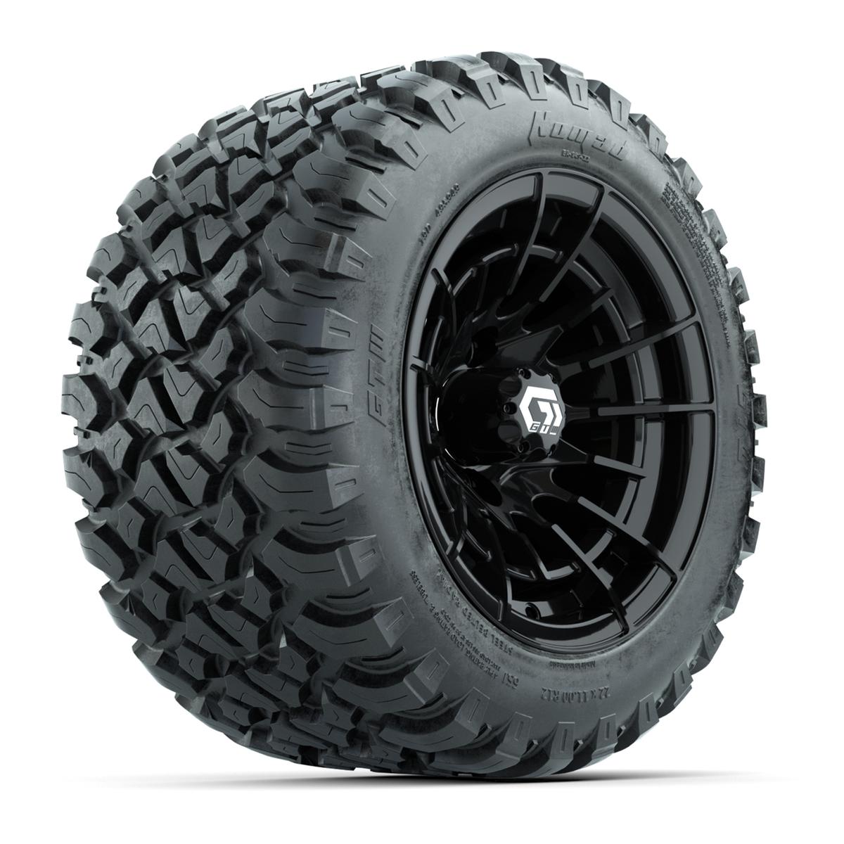 GTW&reg; Boost Gloss Black 12 in Wheels with 22X11-R12 Nomad Steel Belt Radial All-Terrain Tires – Full Set