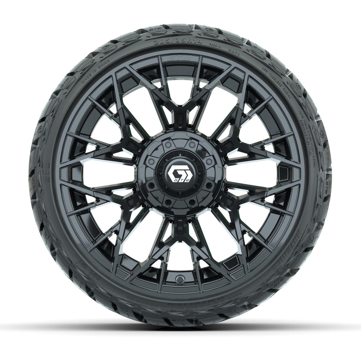 GTW Stellar Black 14 in Wheels with 205/35-R14 Maverick Low-Profile All-Terrain Tires – Full Set