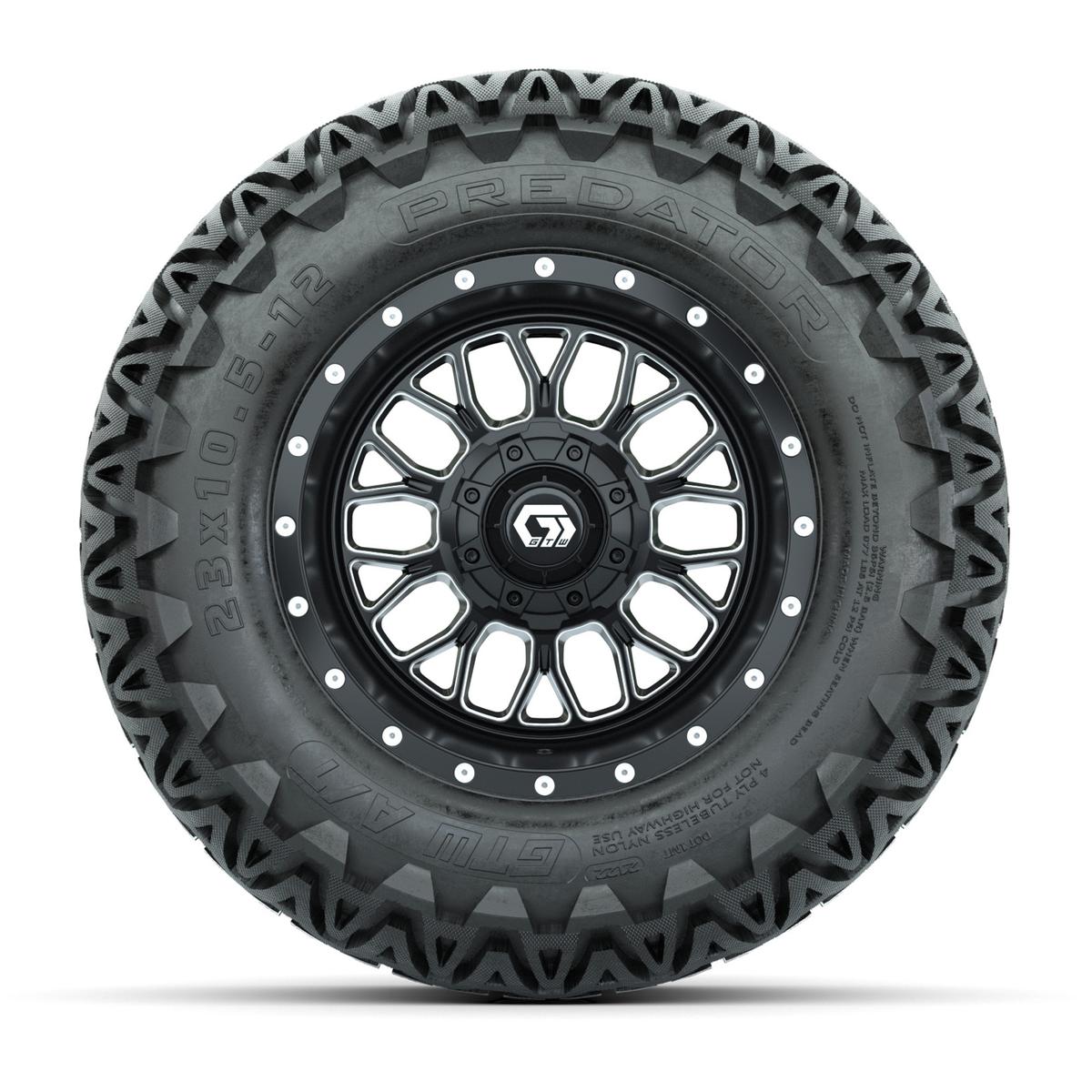 Set of (4) 12 in GTW® Helix Machined & Black Wheels with 23x10.5-12 Predator All-Terrain Tires