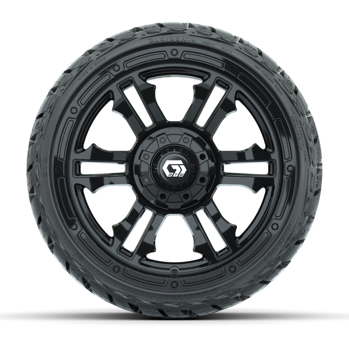 GTW Shogun Gloss Black 14 in Wheels with 205/35-R14 Maverick Low-Profile All-Terrain Tires – Full Set