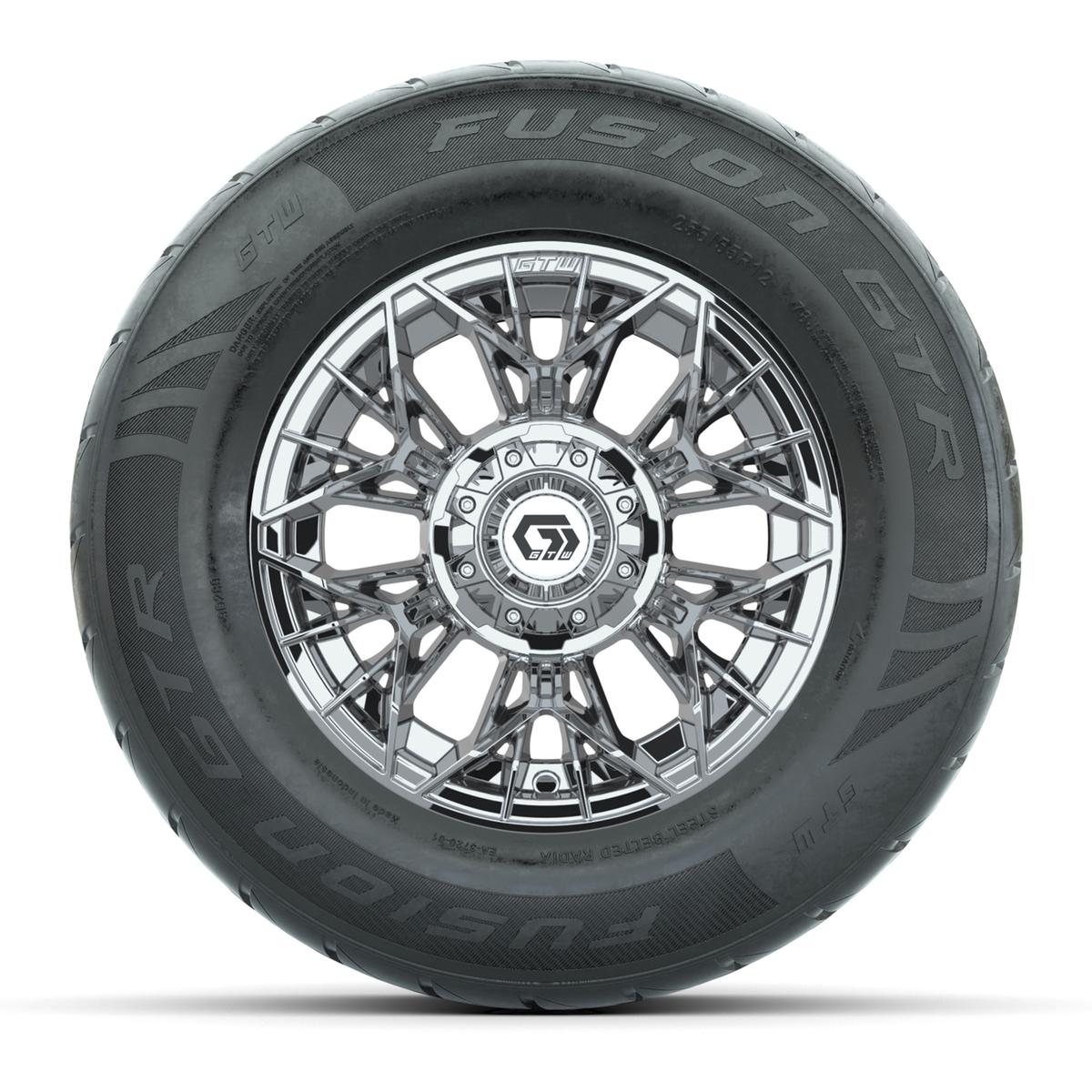 GTW&reg; Stellar Chrome 12 in Wheels with 255/55-R12 Fusion GTR Steel Belt Radial Street Tires – Full Set
