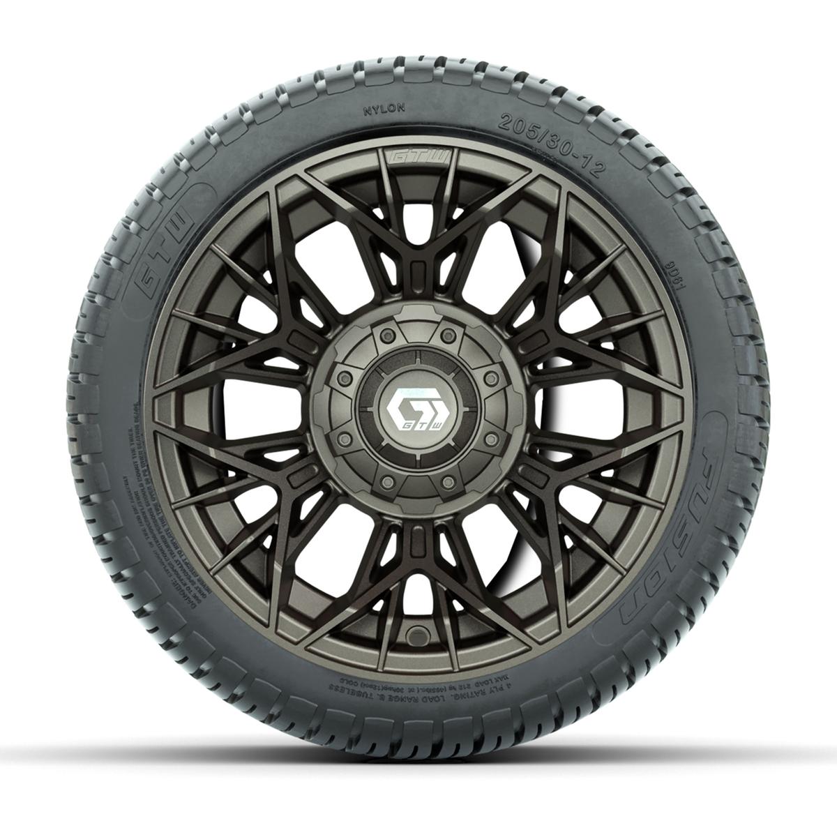 GTW&reg; Stellar Matte Bronze 12 in Wheels with 205/30-12 Fusion Street Tires – Full Set