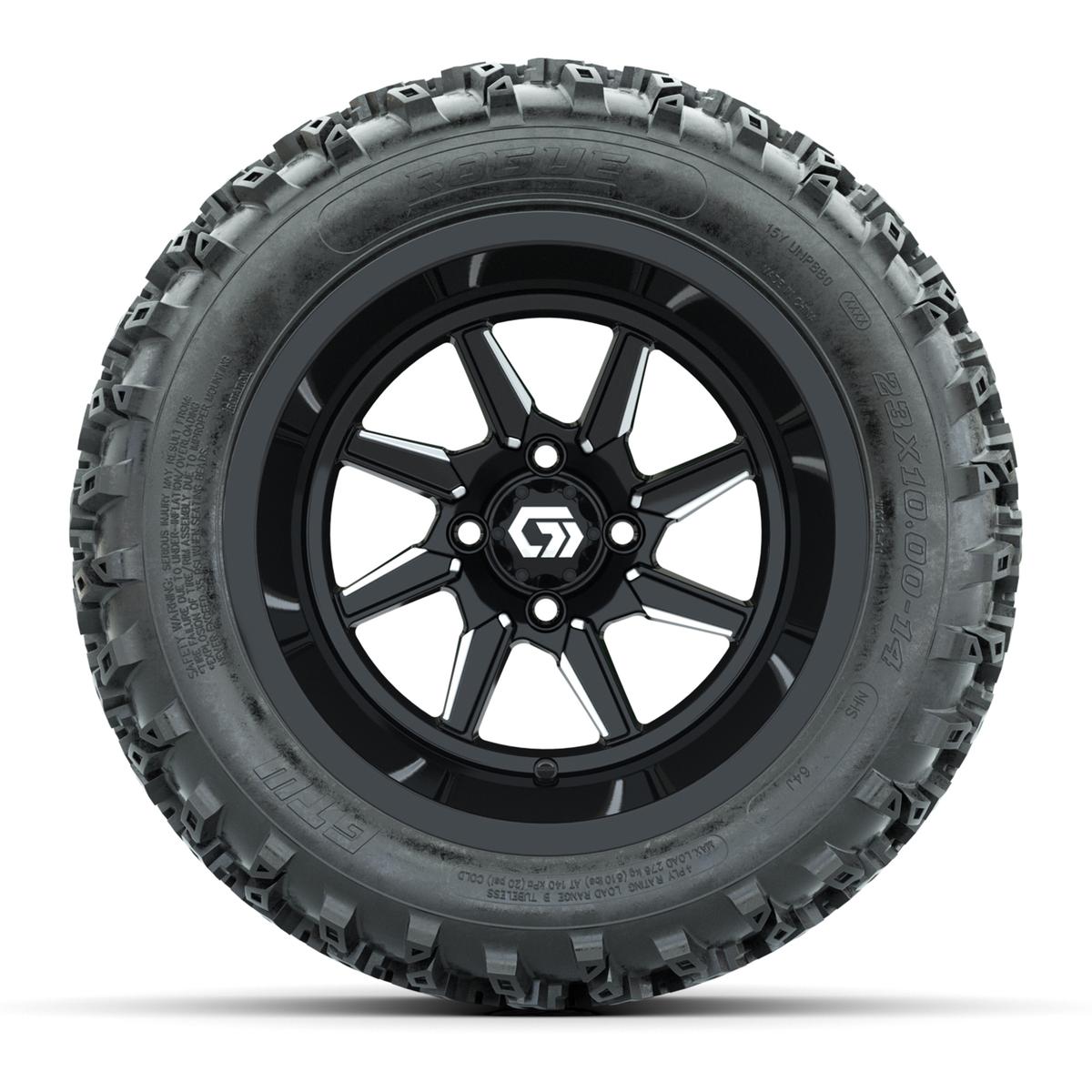 GTW&reg; Reaper Black/Machined 14 in Wheels with 23X10-R14 Rogue All-Terrain Tires - Full Set