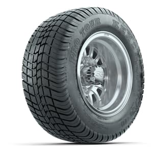 GTW Medusa Silver/Machined 10 in Wheels with 205/50-10 Kenda Pro Tour Street Tires – Full Set