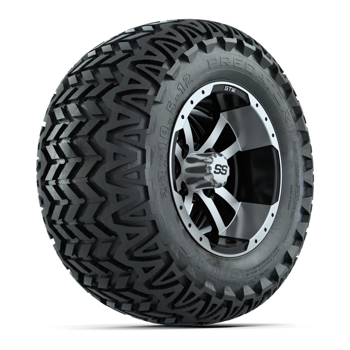 GTW Storm Trooper Black and Machined Wheels with 23in Predator A-T Tires - 12 Inch