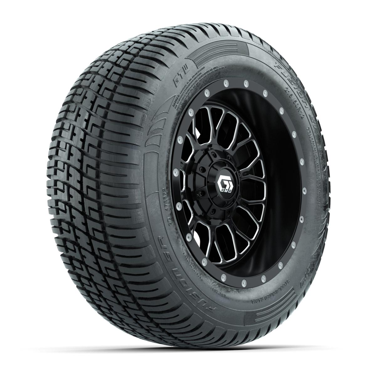 Set of (4) 12 in GTW® Helix Machined & Black Wheels with 215/50-R12 Fusion S/R Street Tires