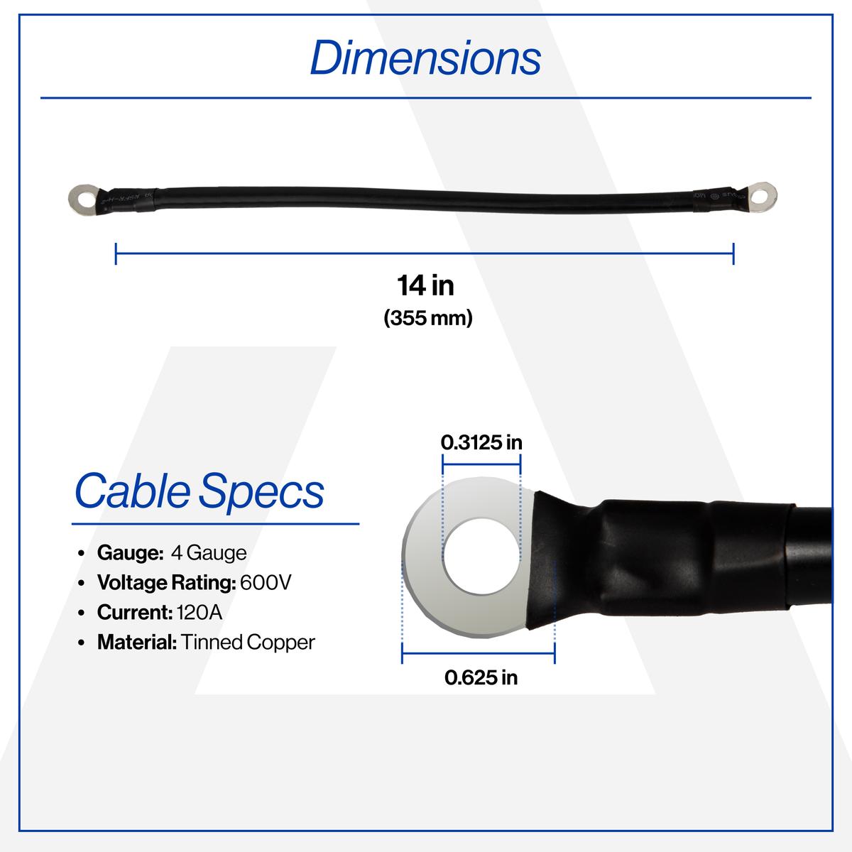 14 Inch 4-Gauge Black Battery Cable