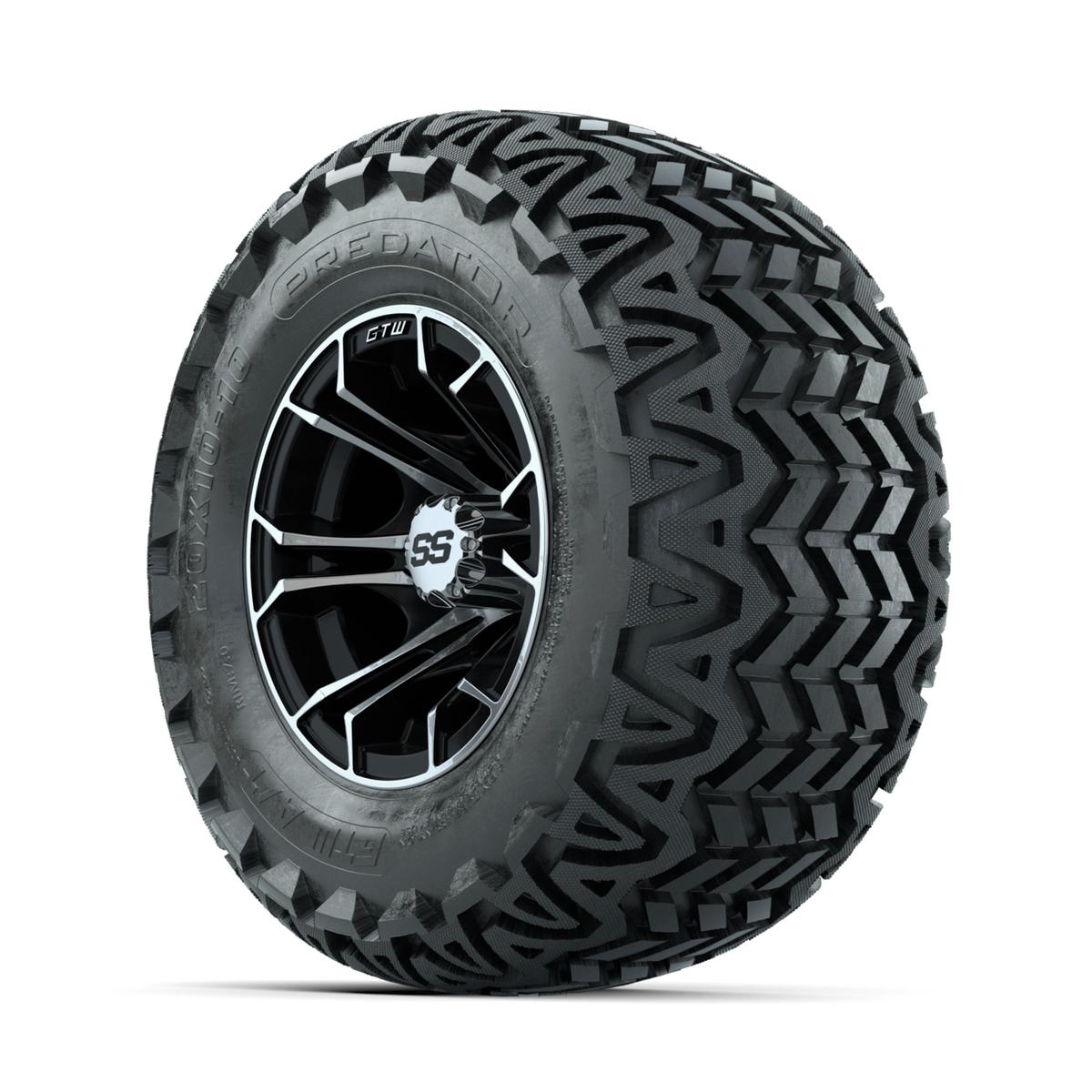 GTW Spyder Machined/Black 10 in Wheels with 20x10-10 Predator All Terrain Tires – Full Set