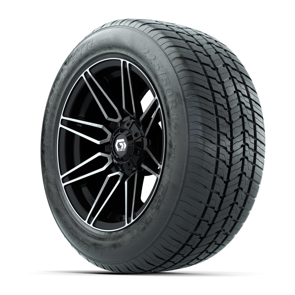 GTW&reg; Stealth Gloss Black and Machined 14 in Wheels with 255/50-R14 Fusion STR DOT Approved Street Tires - Full Set