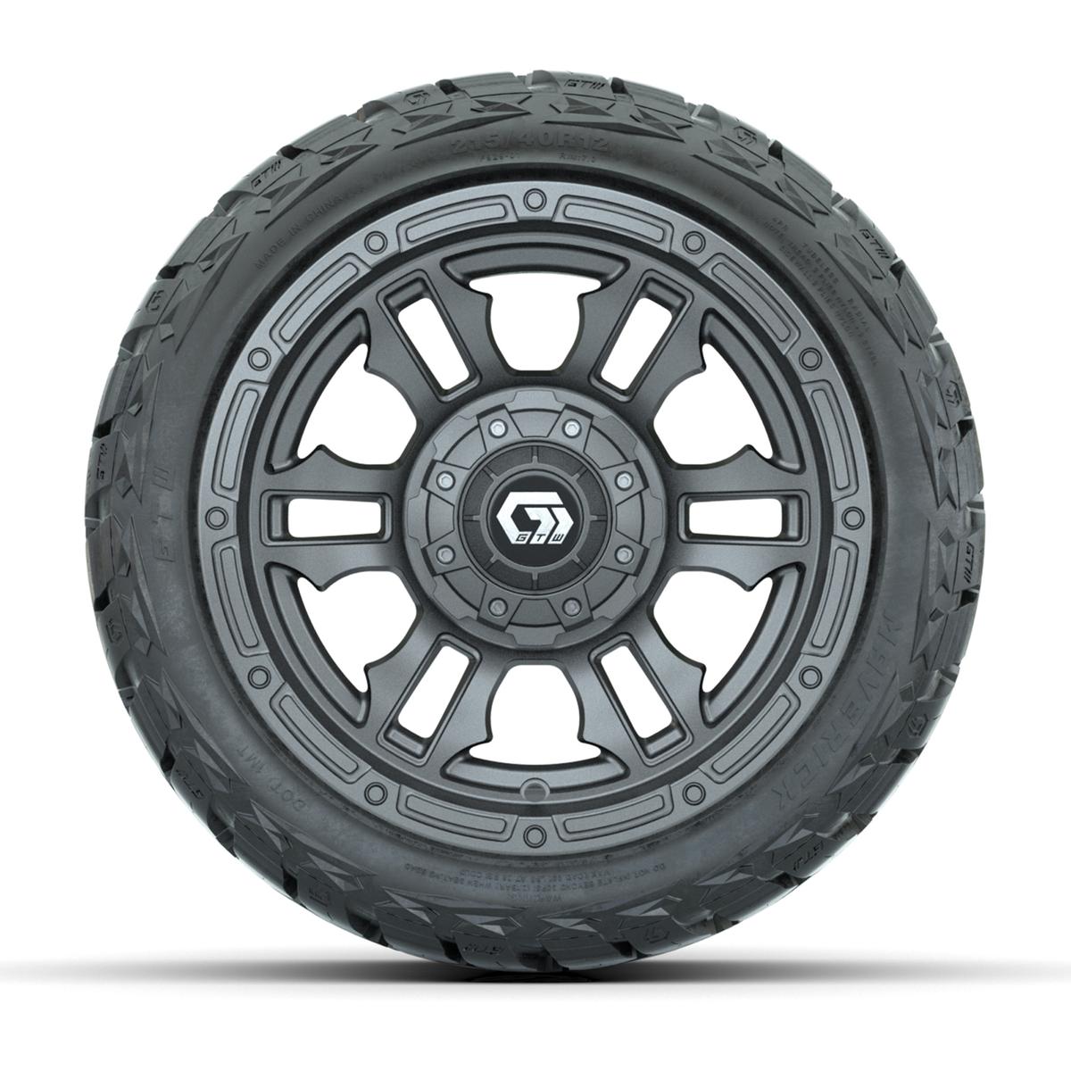 GTW Shogun Gloss Gunmetal 12 in Wheels with 215/40-R12 Maverick Low-Profile All-Terrain Tires – Full Set
