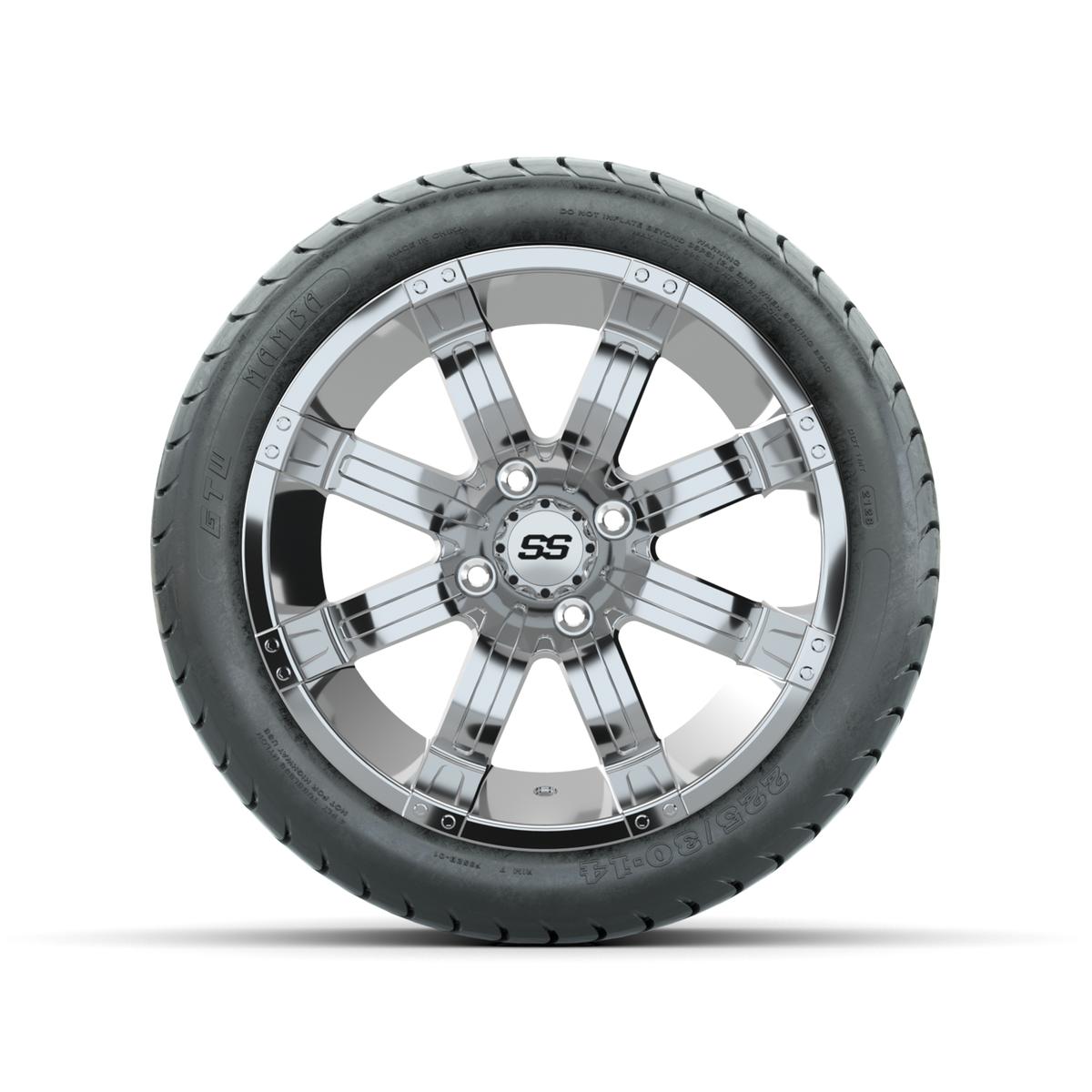 Set of (4) 14 in GTW Tempest Chrome Wheels with 225/30-14 GTW Mamba Street Tires