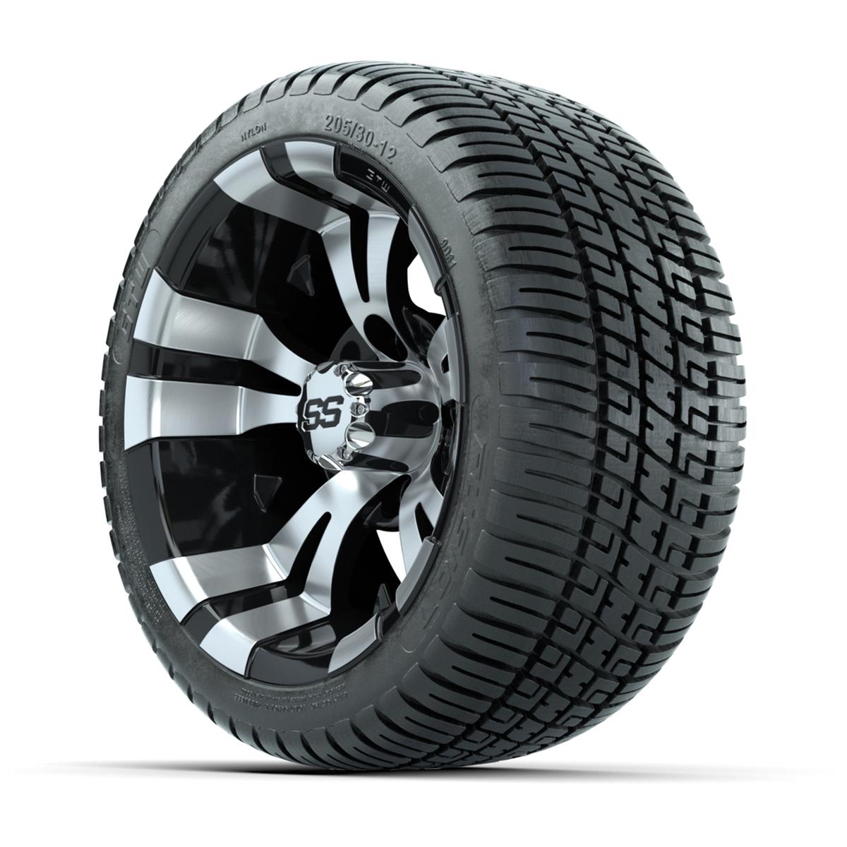 GTW Vampire Black and Machined 12 in Wheels with 18in Fusion Street Tires – Set of 4