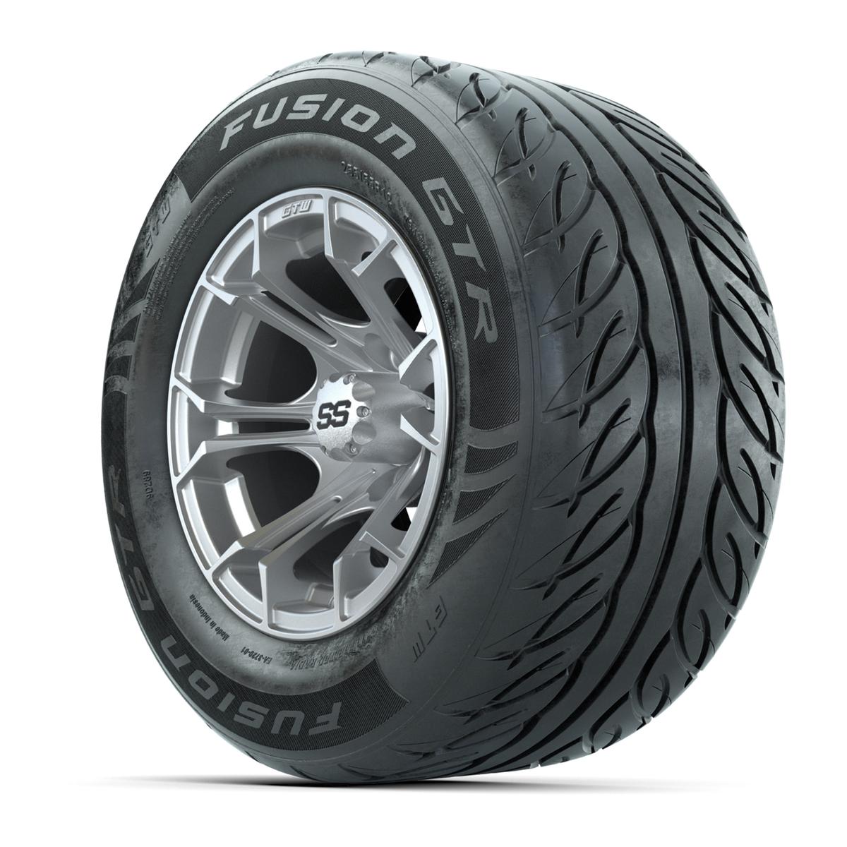 GTW&reg; Spyder Silver Brush 12 in Wheels with 255/55-R12 Fusion GTR Steel Belt Radial Street Tires – Full Set