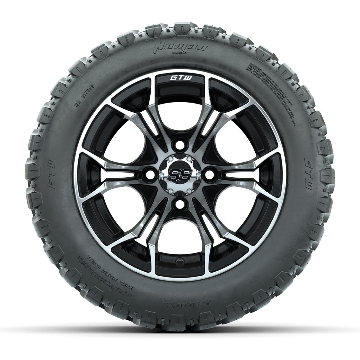 GTW Spyder Machined/Black 12 in Wheels with 20x10-R12 GTW Nomad All-Terrain Tires – Full Set