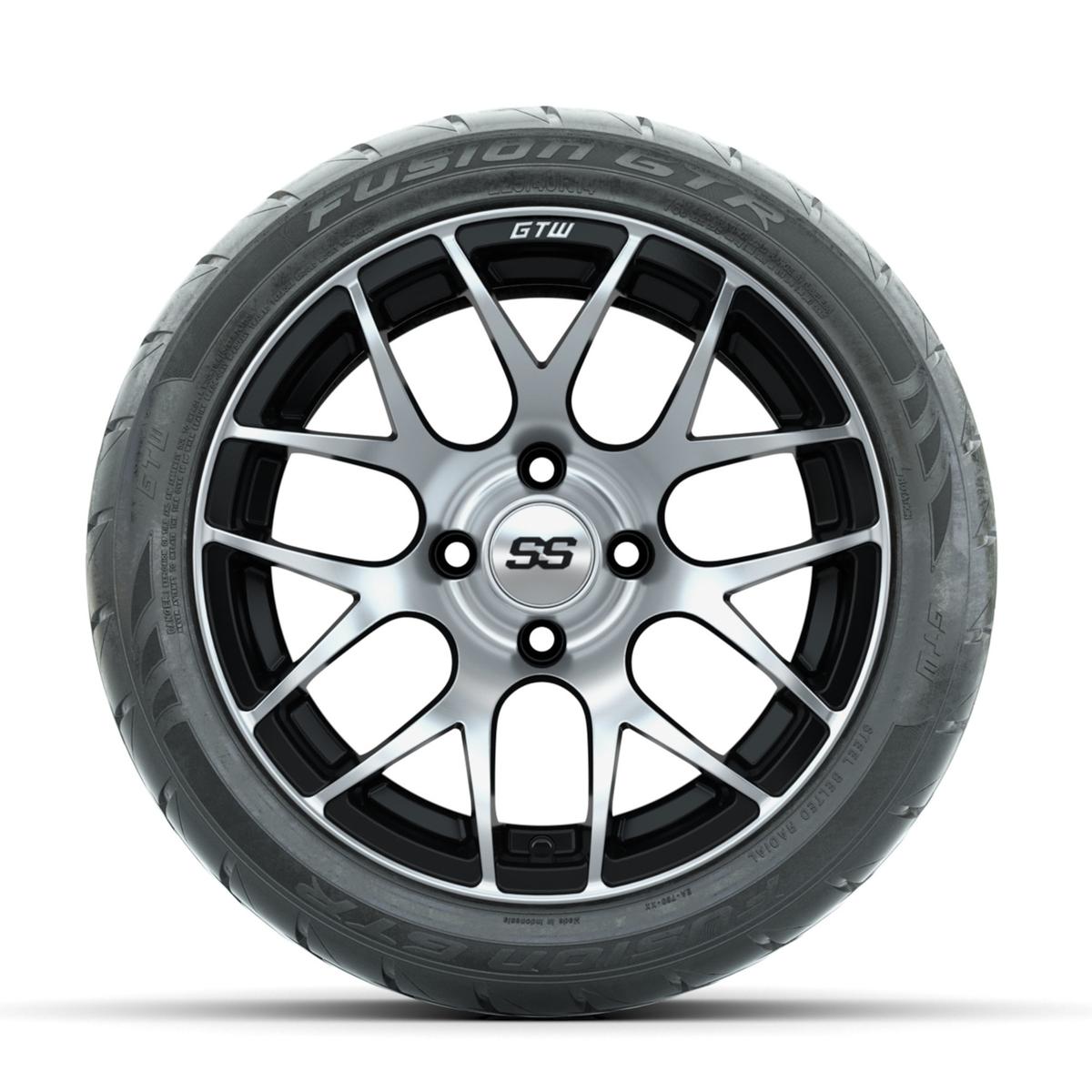 GTW Pursuit Machined/Black 14 in Wheels with 225/40-R14 Fusion GTR Street Tires – Full Set