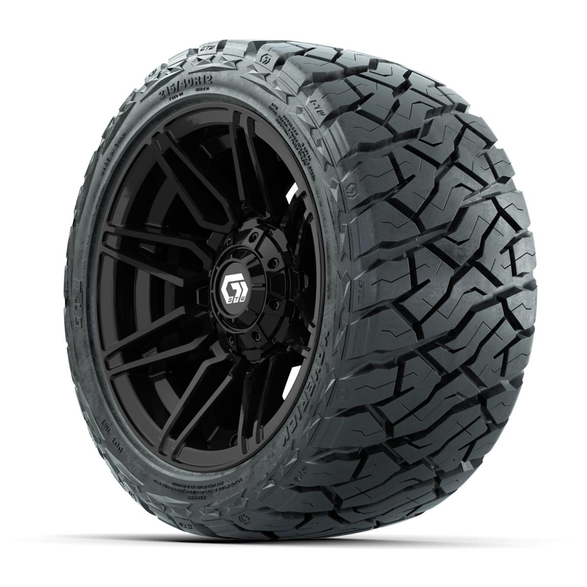 GTW Stealth Gloss Black 12 in Wheels with 215/40-R12 Maverick Low-Profile All-Terrain Tires – Full Set