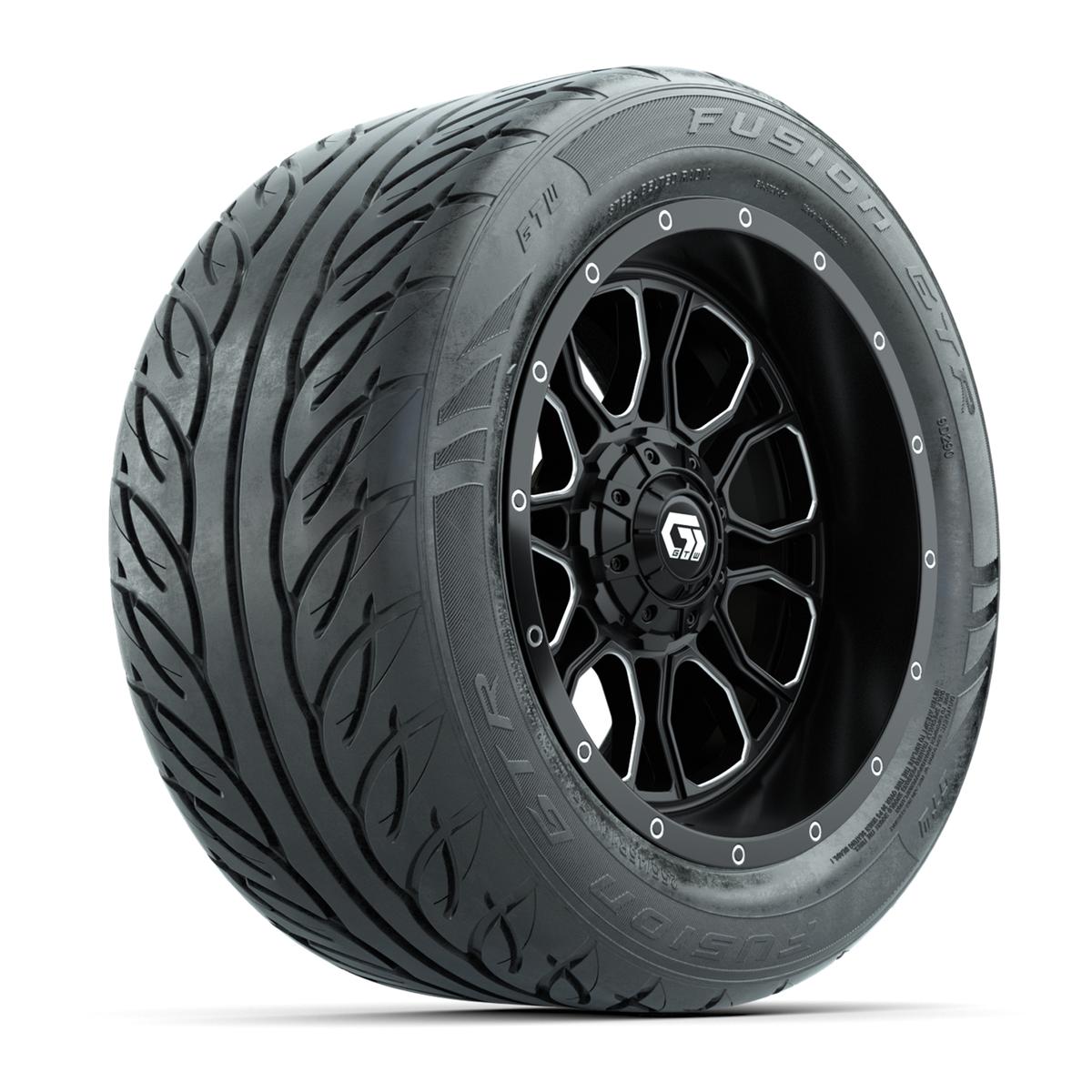 GTW&reg; Volt Black/Machined 14 in Wheels with 255/45-R14 Fusion GTR Steel Belt Radial Street Tires – Full Set