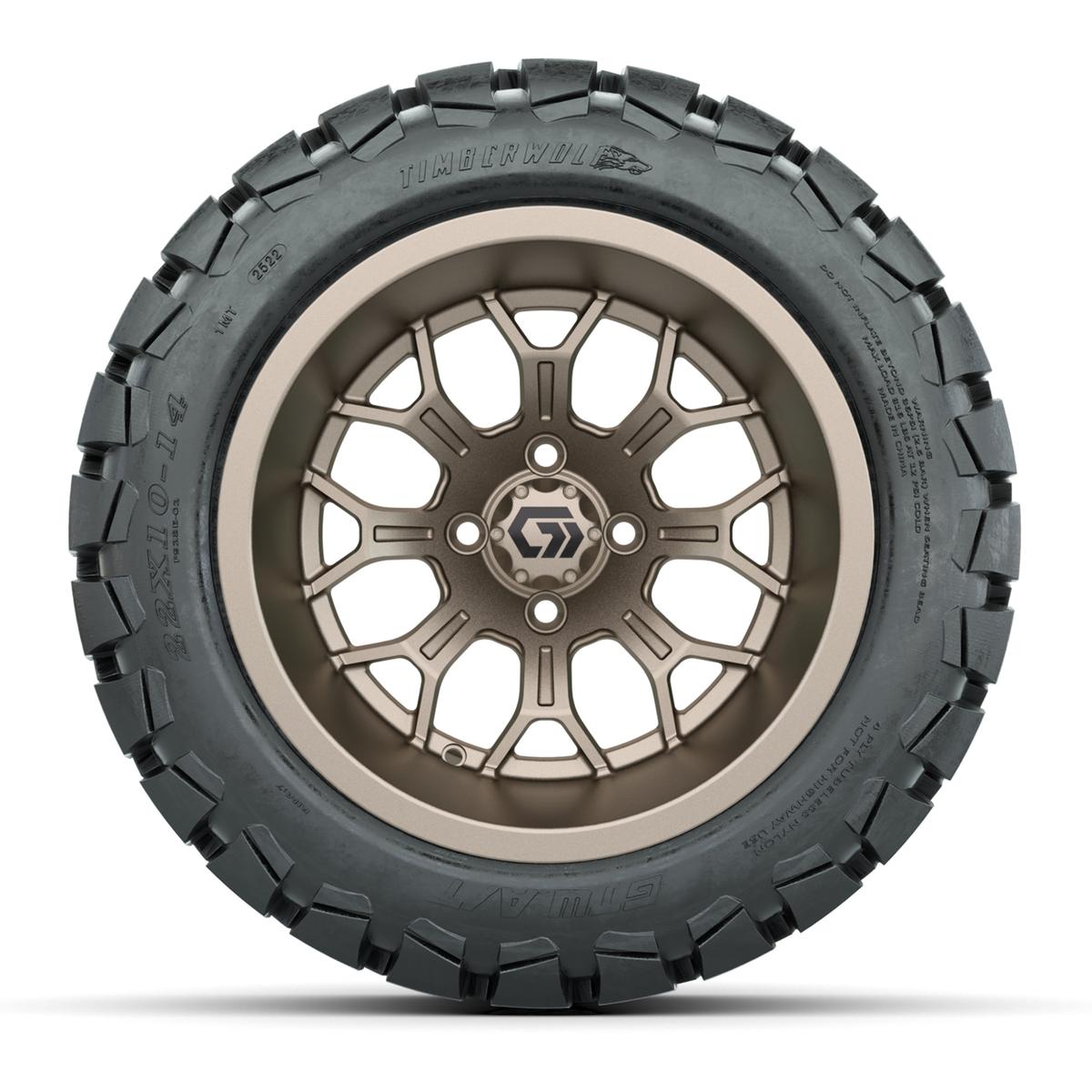 GTW&reg; Assault Matte Bronze 14 in Wheels with 22X10-14 Timberwolf All-Terrain Tires - Full Set