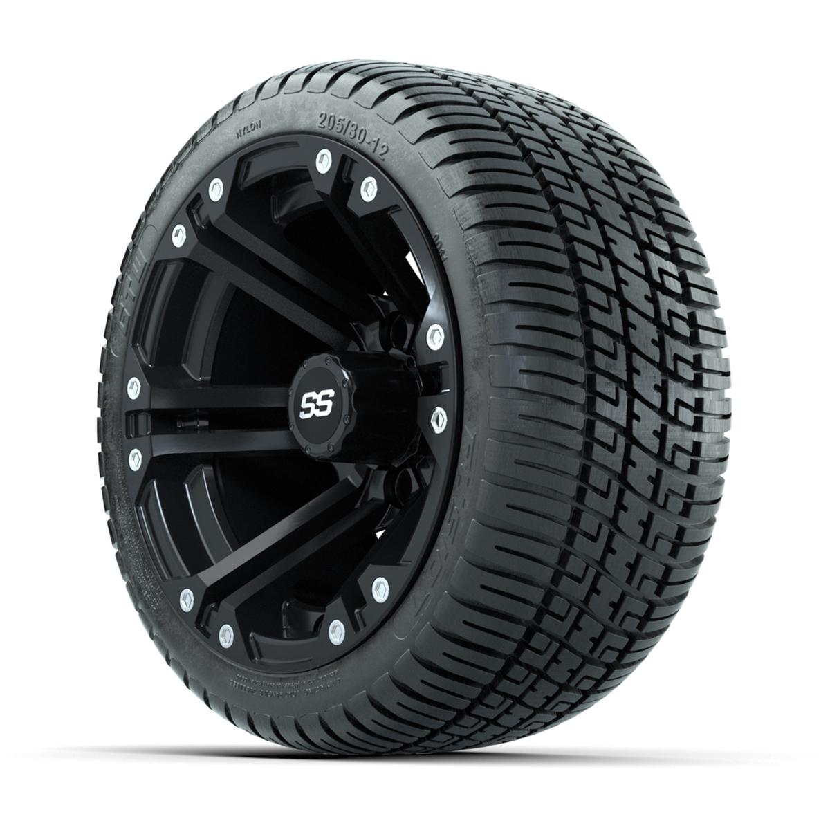 GTW Specter Matte Black 12 in Wheels with 205/30-12 Fusion Street Tires – Full Set