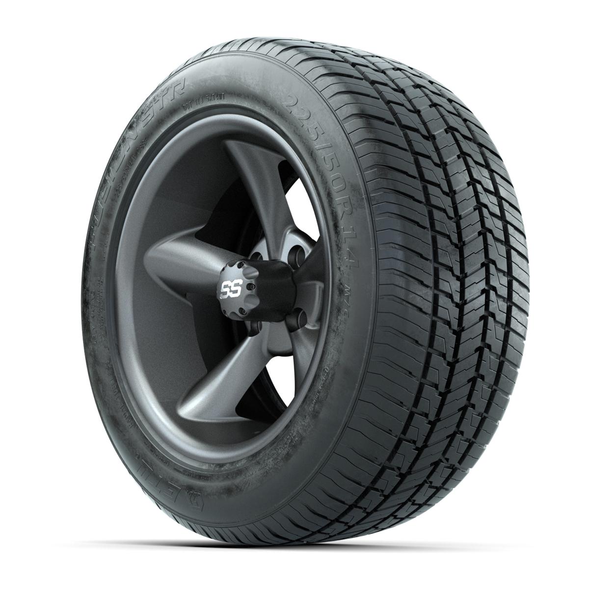 GTW&reg; Godfather Matte Gray 14 in Wheels with 225/50-R14 Fusion STR DOT Approved Street Tires - Full Set