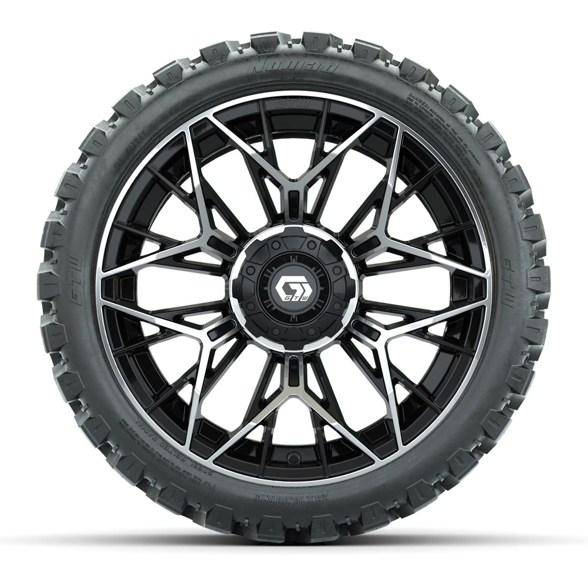 Set of (4) 15 in GTW® Stellar Machined & Black Wheels with 23x10-R15 Nomad All-Terrain Tire