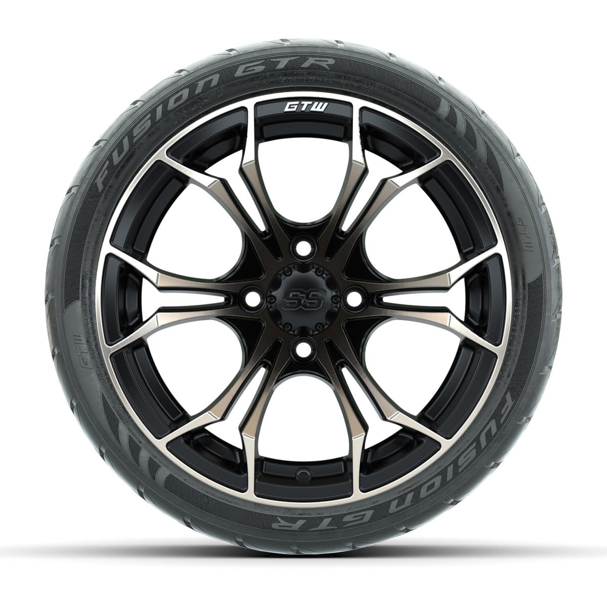 GTW&reg; Spyder Matte Black/Bronze 14 in Wheels with 205/40-R14 Fusion GTR Steel Belt Radial Street Tires – Full Set