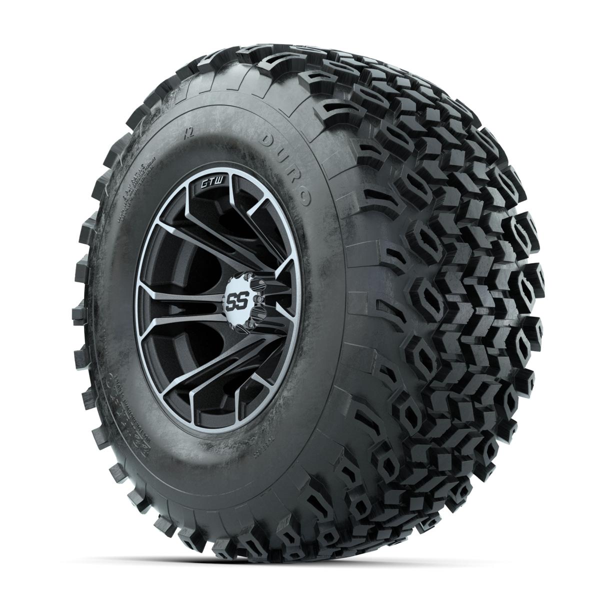 GTW Spyder Machined/Matte Grey 10 in Wheels with 22x11-10 Duro Desert All Terrain Tires – Full Set