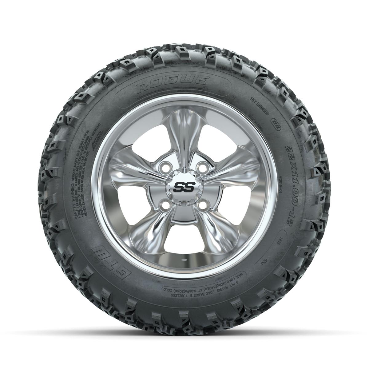GTW Godfather Chrome 12 in Wheels with 22x11.00-12 Rogue All Terrain Tires – Full Set