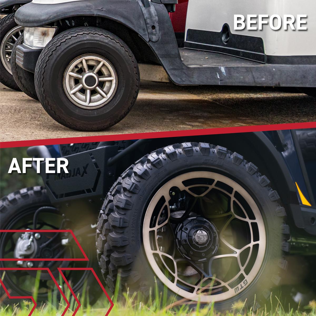 GTW&reg; Nexus Black with Silver Face 12 in Wheels with 22X11-R12 Nomad Steel Belt Radial All-Terrain Tires – Full Set