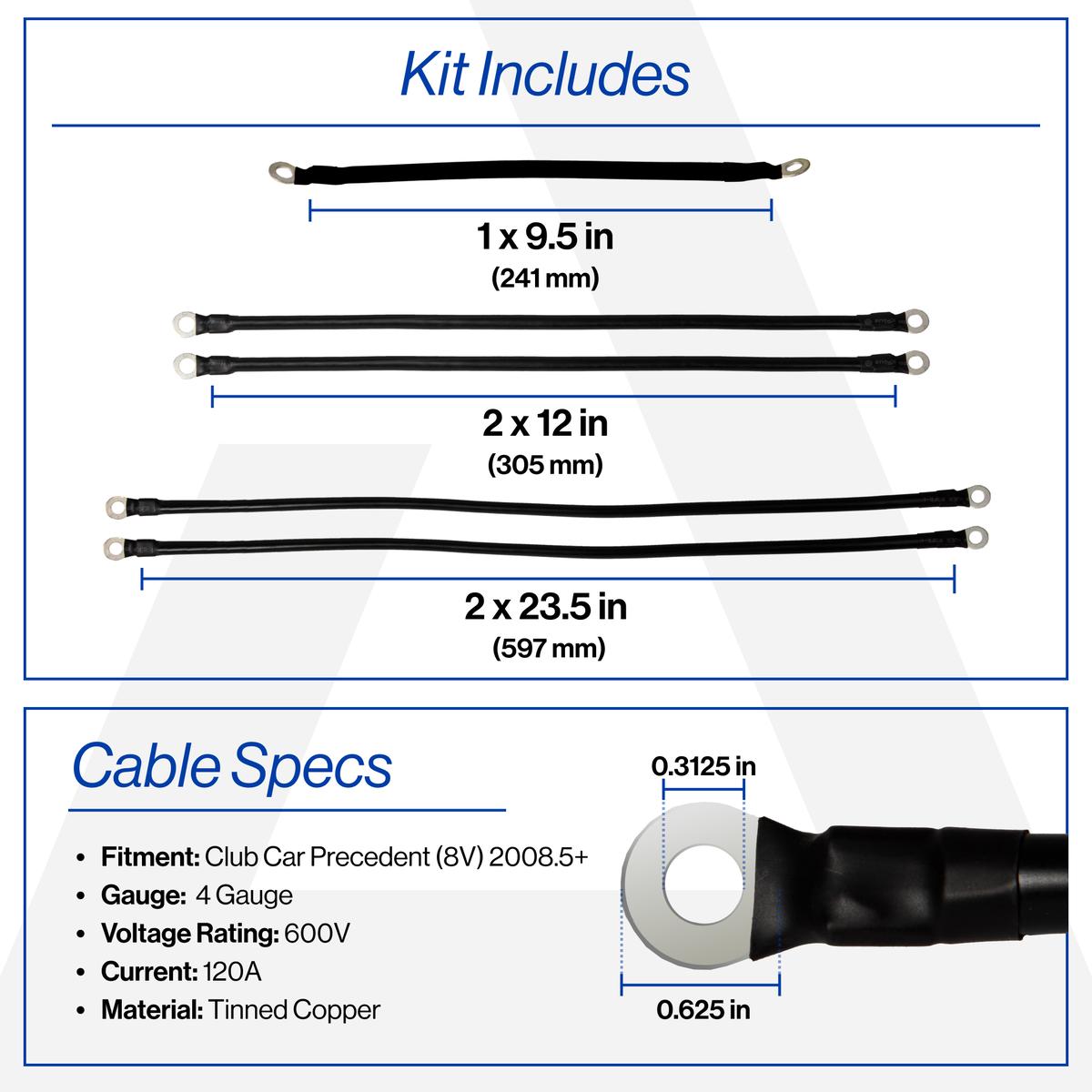 Club Car Precedent with 8V Batteries 4-Gauge Battery Cable Set (Years 2008.5-Up)