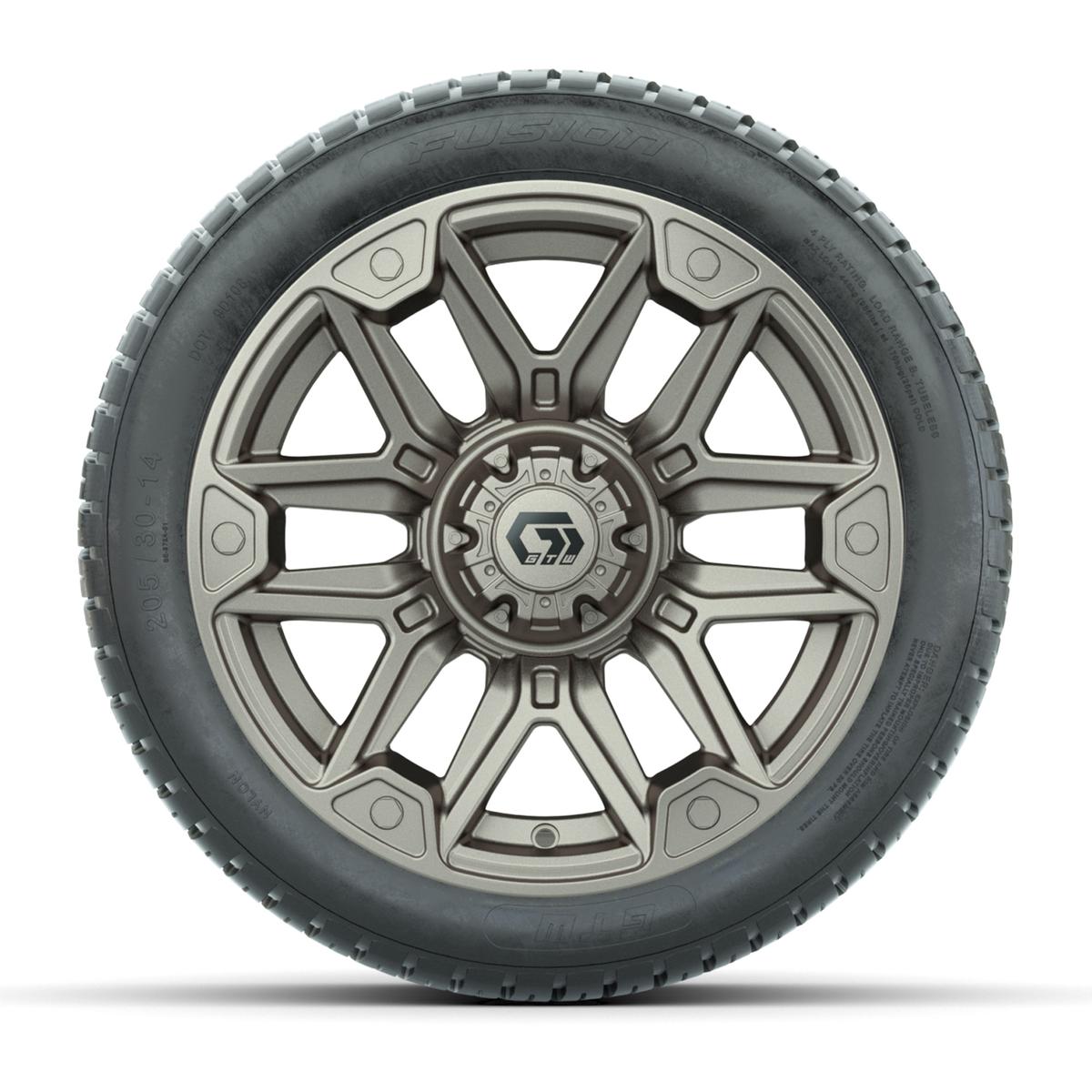 GTW® Graffiti Satin Bronze 14 in Wheels with 205/30-14 Fusion Street Tires – Full Set