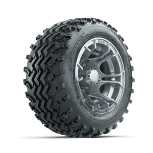 GTW Spyder Silver 10 in Wheels with 18x9.50-10 Rogue All Terrain Tires – Full Set