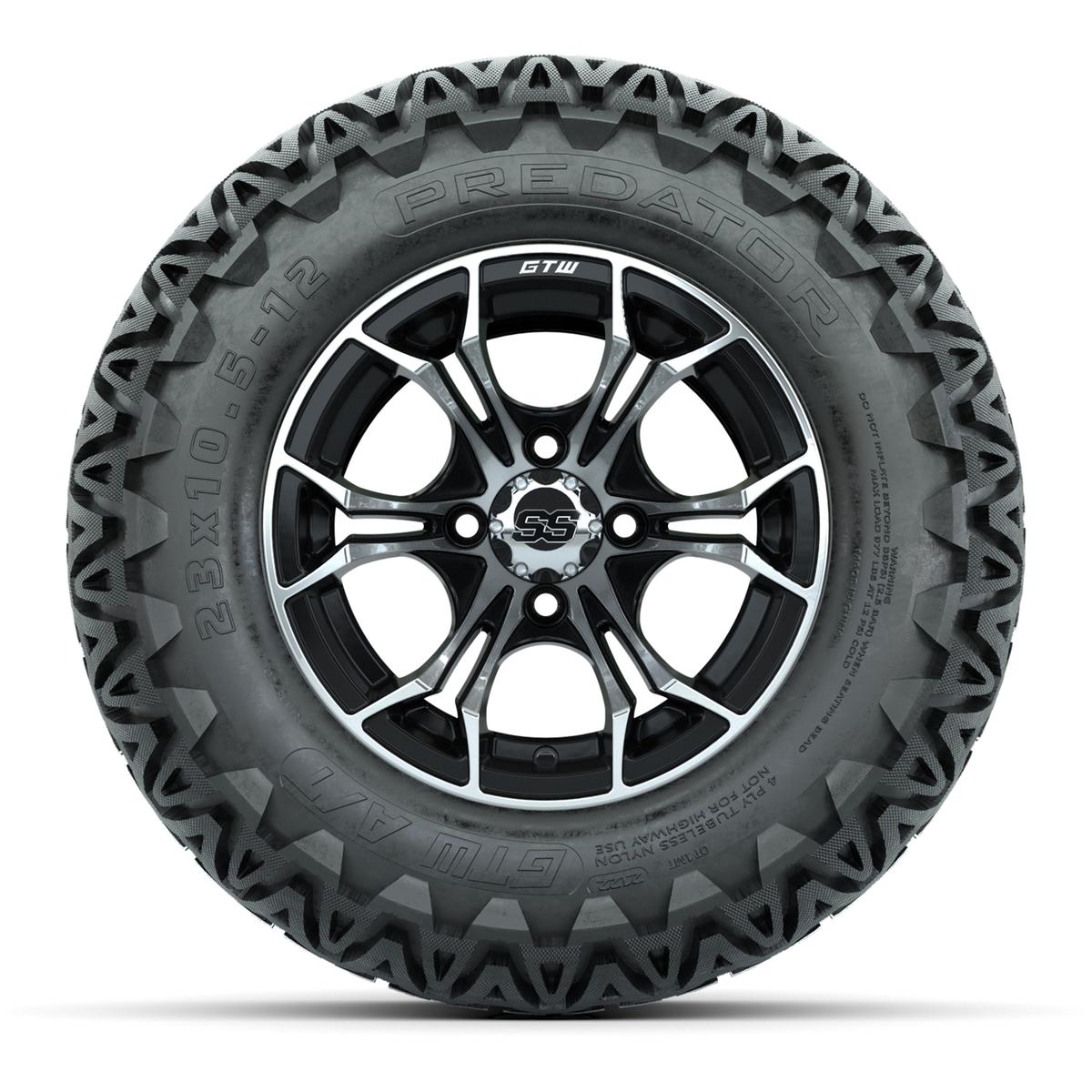 Set of 4 GTW Spyder Black and Machined Wheels with Predator A-T Tires - 12 Inch