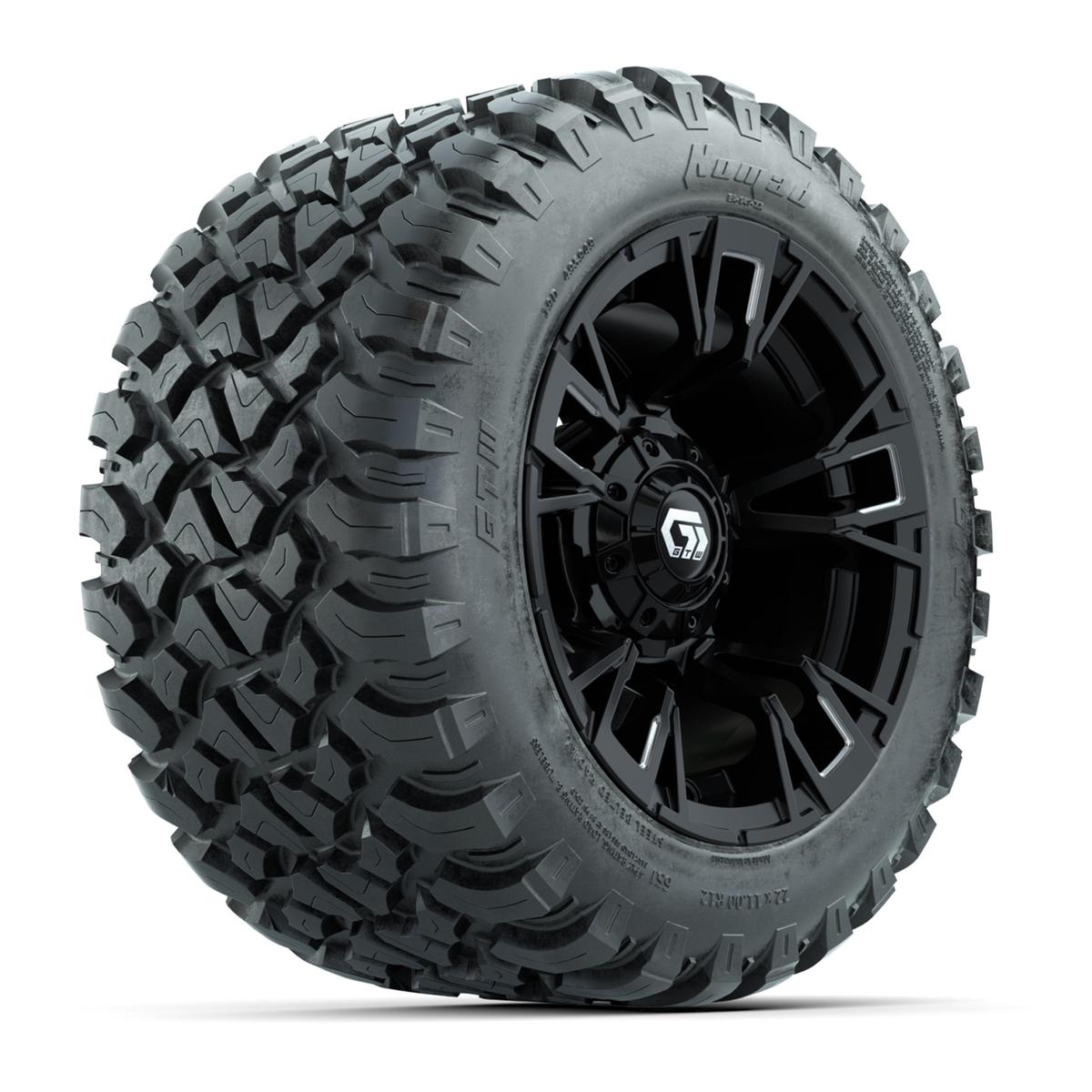 GTW&reg; Vandal Matte Black/Machined 12 in Wheels with 22X11-R12 Nomad Steel Belt Radial All-Terrain Tires – Full Set