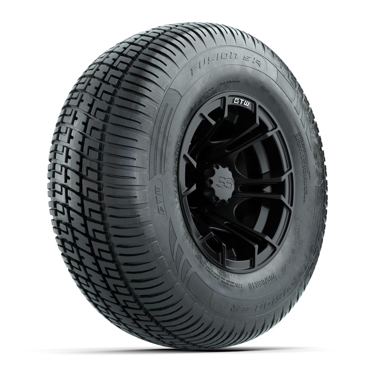 GTW Spyder Matte Black 10 in Wheels with 205/65-R10 Fusion SR Steel Belted Radial Tires – Full Set