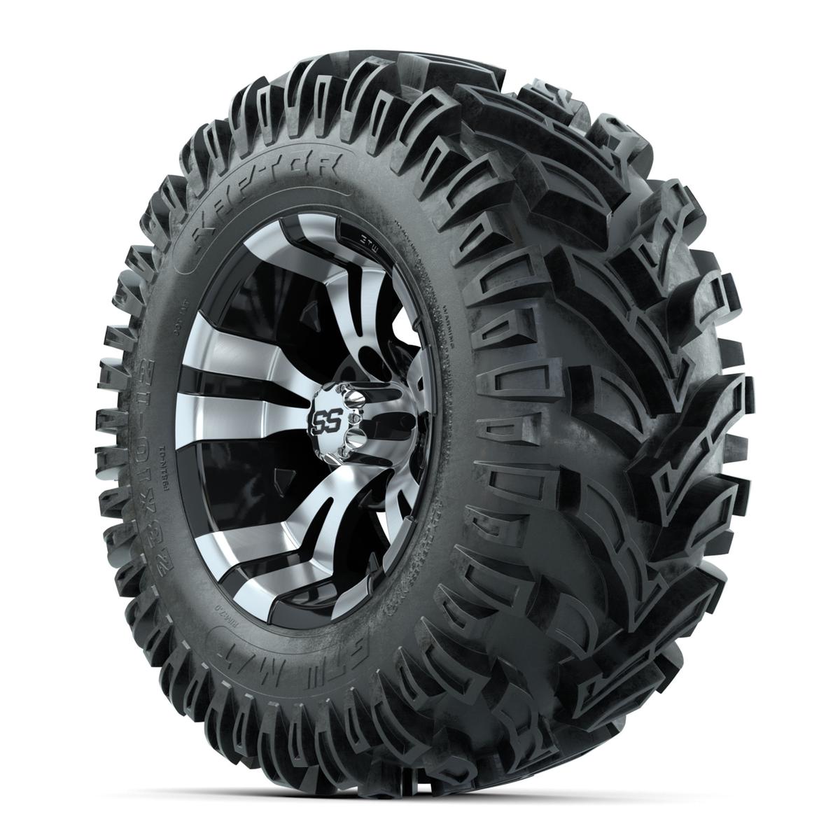 12” GTW Vampire Black and Machined Wheels with 23” Raptor Mud Tires – Set of 4