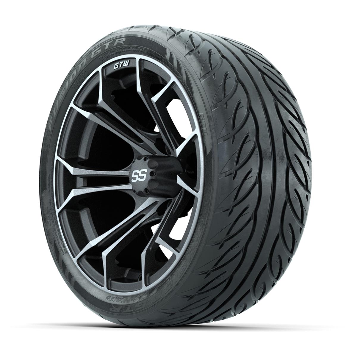 GTW&reg; Spyder Matte Gray/Machined 14 in Wheels with 205/40-R14 Fusion GTR Steel Belt Radial Street Tires – Full Set