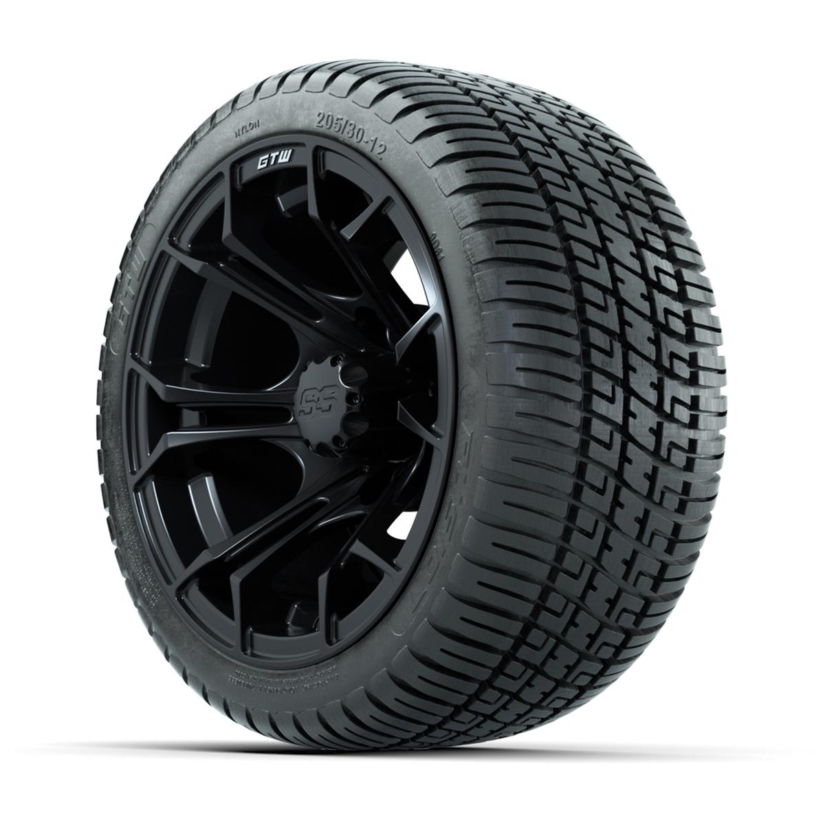 GTW Spyder Matte Black 12 in Wheels with 18in Fusion Street Tires – Set of 4