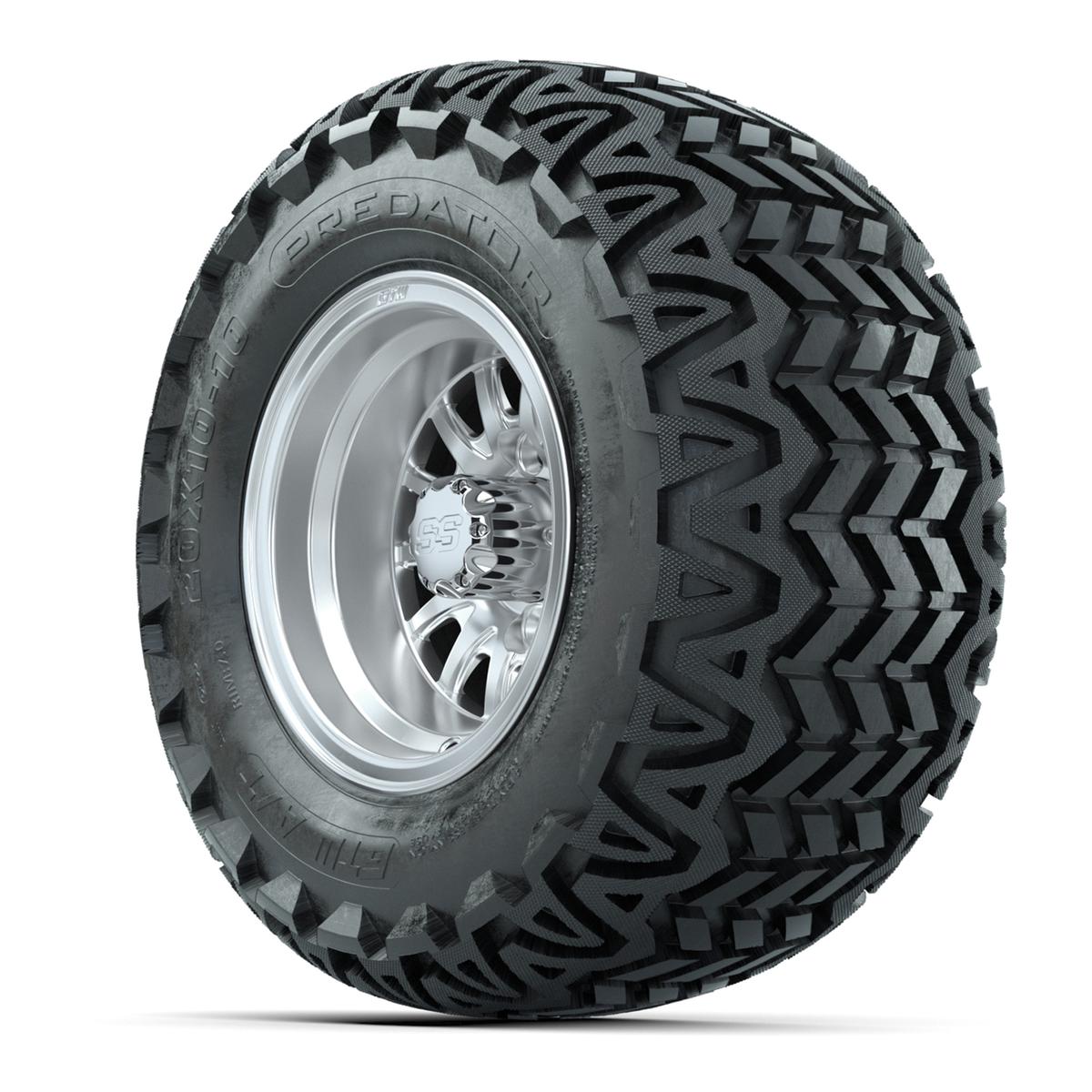 GTW Medusa Silver and Machined Wheels with 20in Predator A-T Tires - 10 Inch