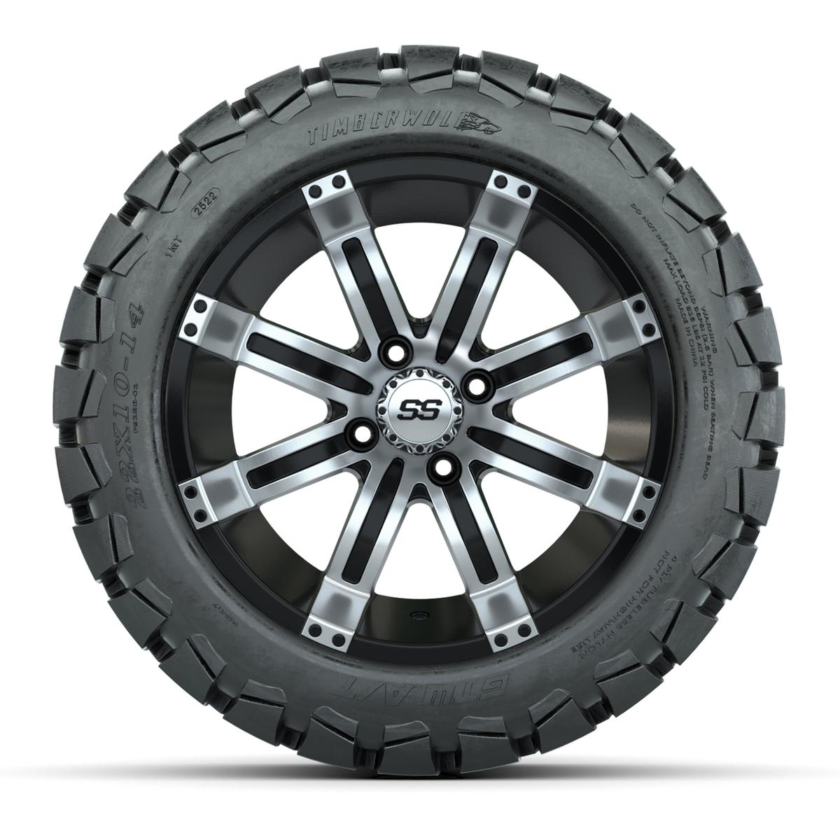 GTW Tempest Black and Machined Wheels with 22in Timberwolf Mud Tires - 14 Inch