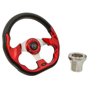 1982-Up Club Car DS - GTW Red Racer Steering Wheel with Chrome Adaptor Kit