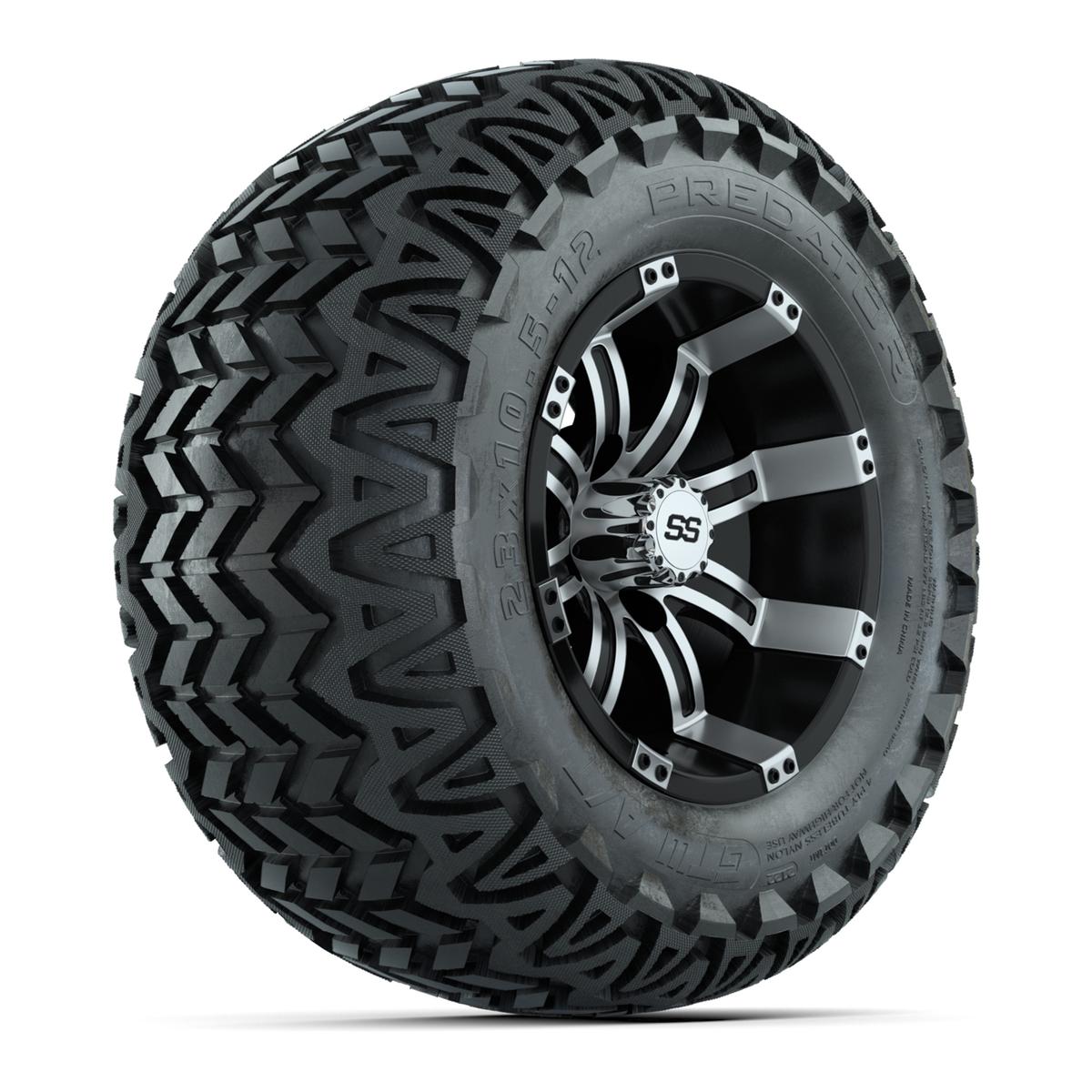 GTW Tempest Black and Machined Wheels with 23in Predator A-T Tires - 12 Inch