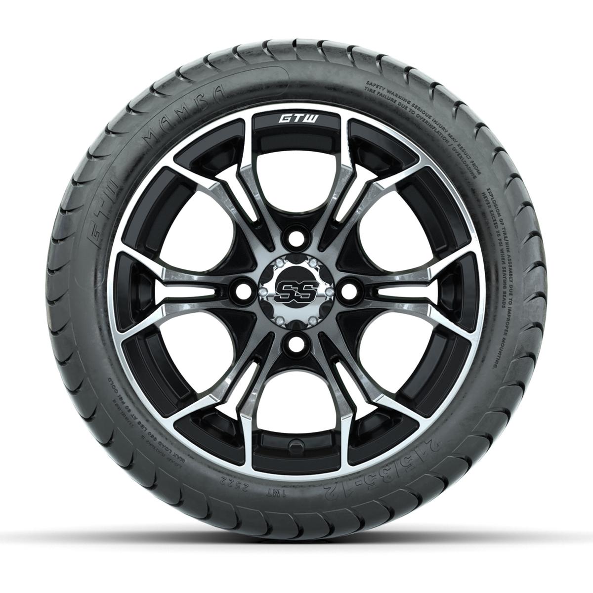 GTW Spyder Black and Machined 12 in Wheels with 18in Mamba Street Tires – Set of 4