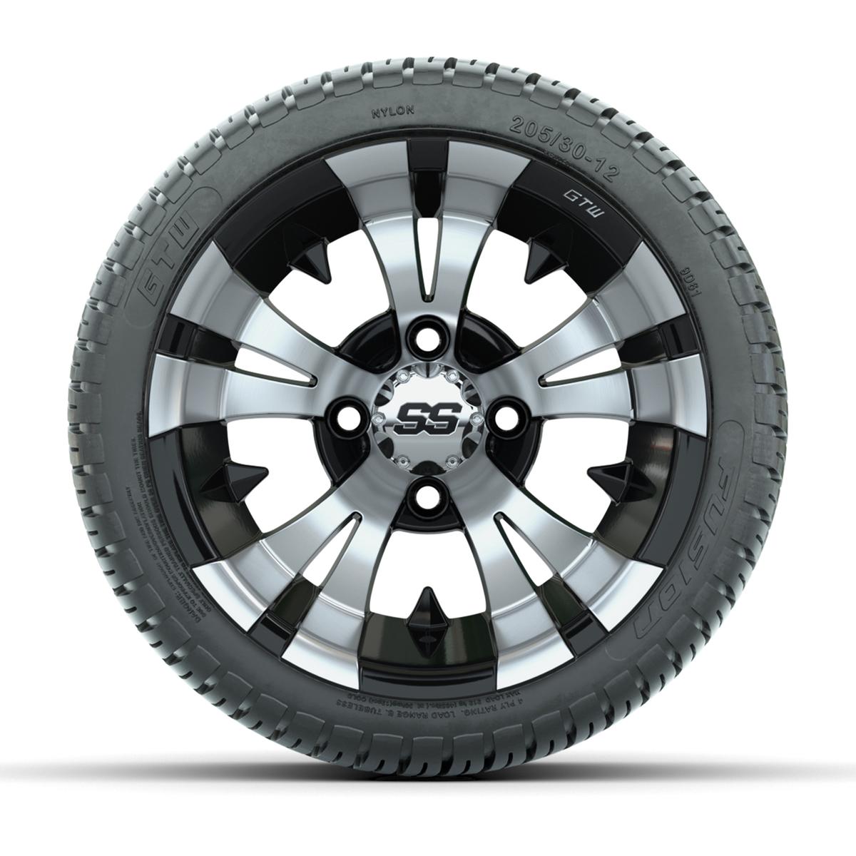 GTW Vampire Black and Machined 12 in Wheels with 18in Fusion Street Tires – Set of 4