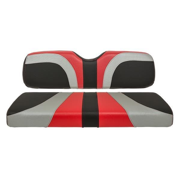 RedDot&reg; Blade Front Seat Covers for EZGO TXT/T48/RXV – Red / Silver / Black Carbon Fiber