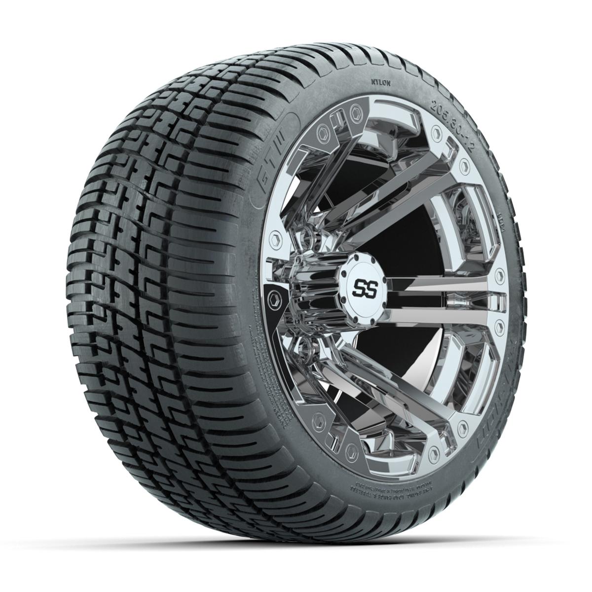 GTW Specter Chrome 12 in Wheels with 18in Fusion Street Tires – Set of 4