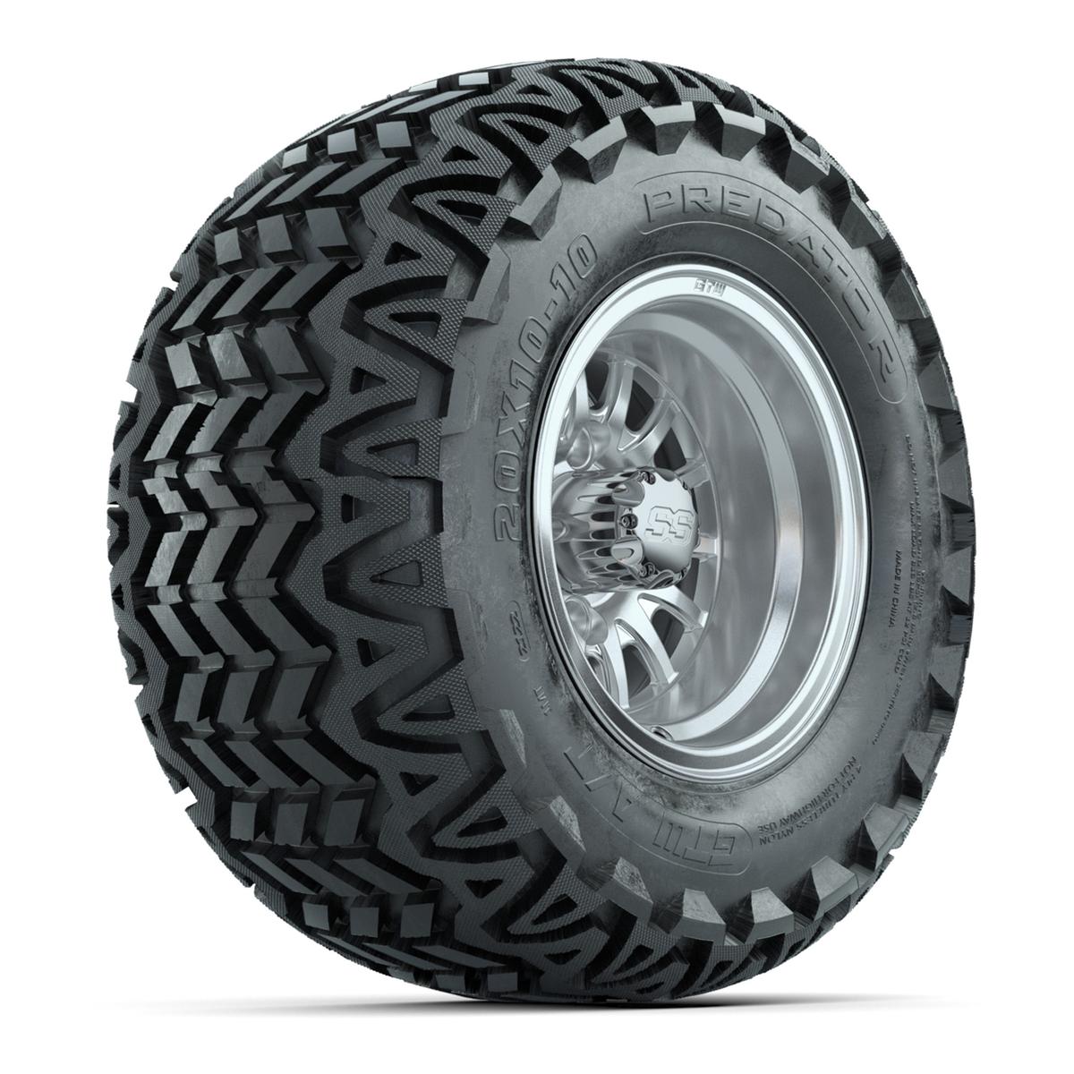 GTW Medusa Silver and Machined Wheels with 20in Predator A-T Tires - 10 Inch