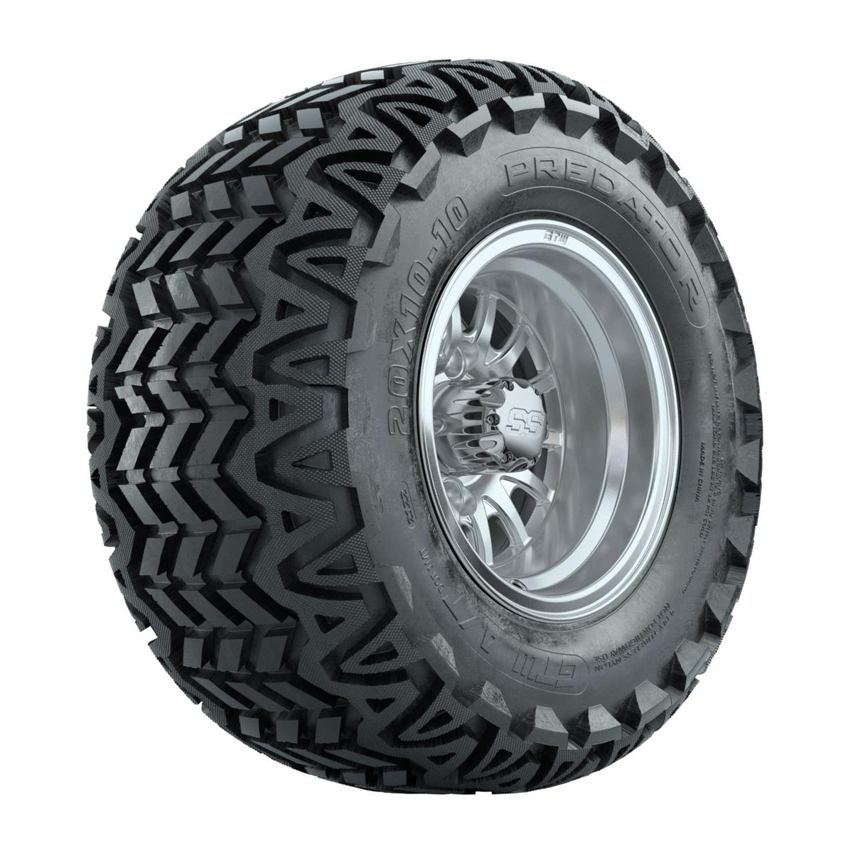 GTW Medusa Silver and Machined Wheels with 20in Predator A-T Tires - 10 Inch