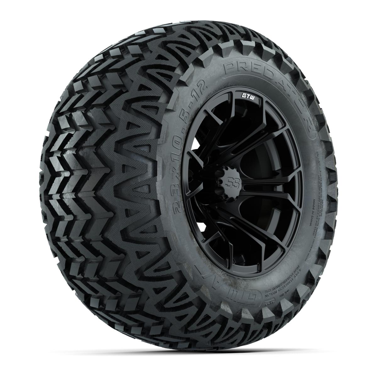 GTW Spyder Black and Machined 12 in Wheels with 23in Predator A/T Tires – Set of 4
