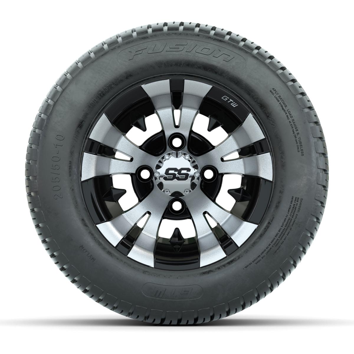 GTW Vampire Black and Machined 10 in Wheels with 18in Fusion Street Tires – Set of 4